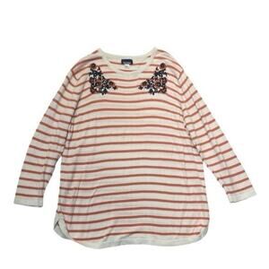 Basic Editions Striped Sweater Women’s XXL floral embroidery peach navy blue
